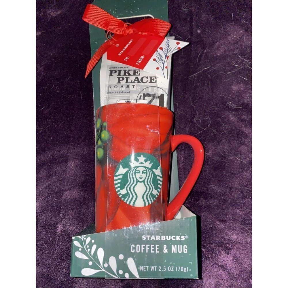 Starbucks coffee and mug gift set. Christmas, Pike Place, Pointsetta